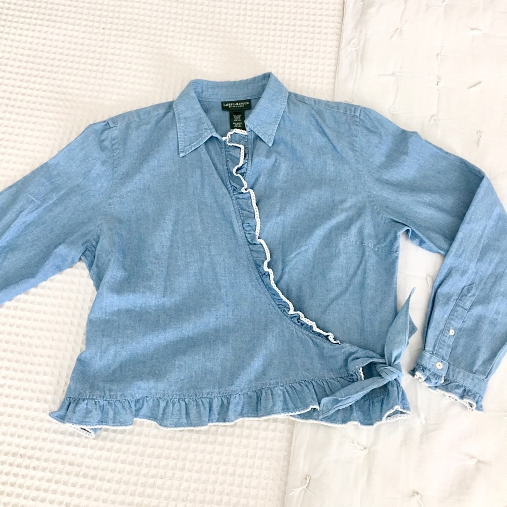 Vintage Denim Wrap Ruffle Blouse - Ralph Lauren